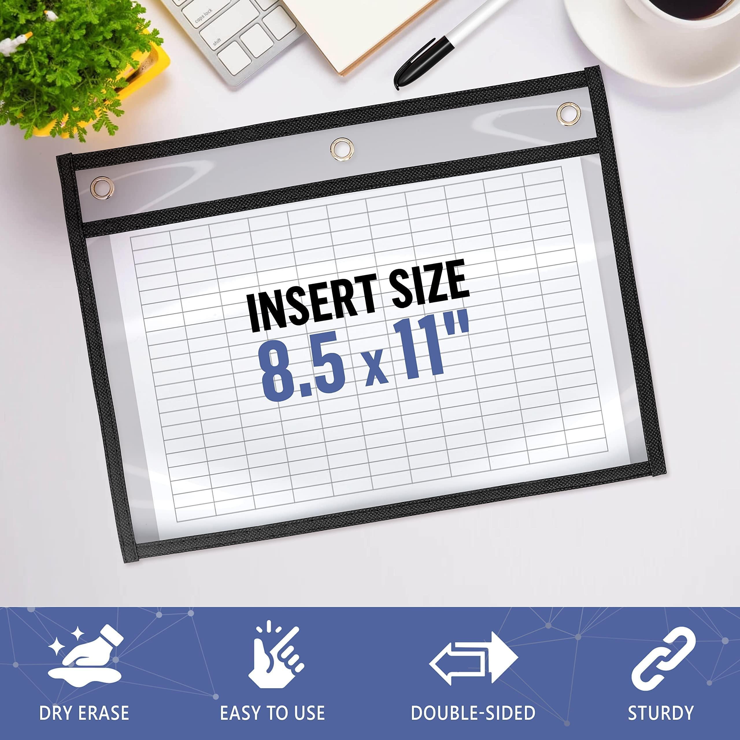 10 Pack Horizontal Job Ticket Holders 8.5x11 in 3 Hole Black Dry Erase Clear 10 Pack Horizontal Job Ticket Holders 8.5x11 in 3 Hole Black Dry Erase Clear