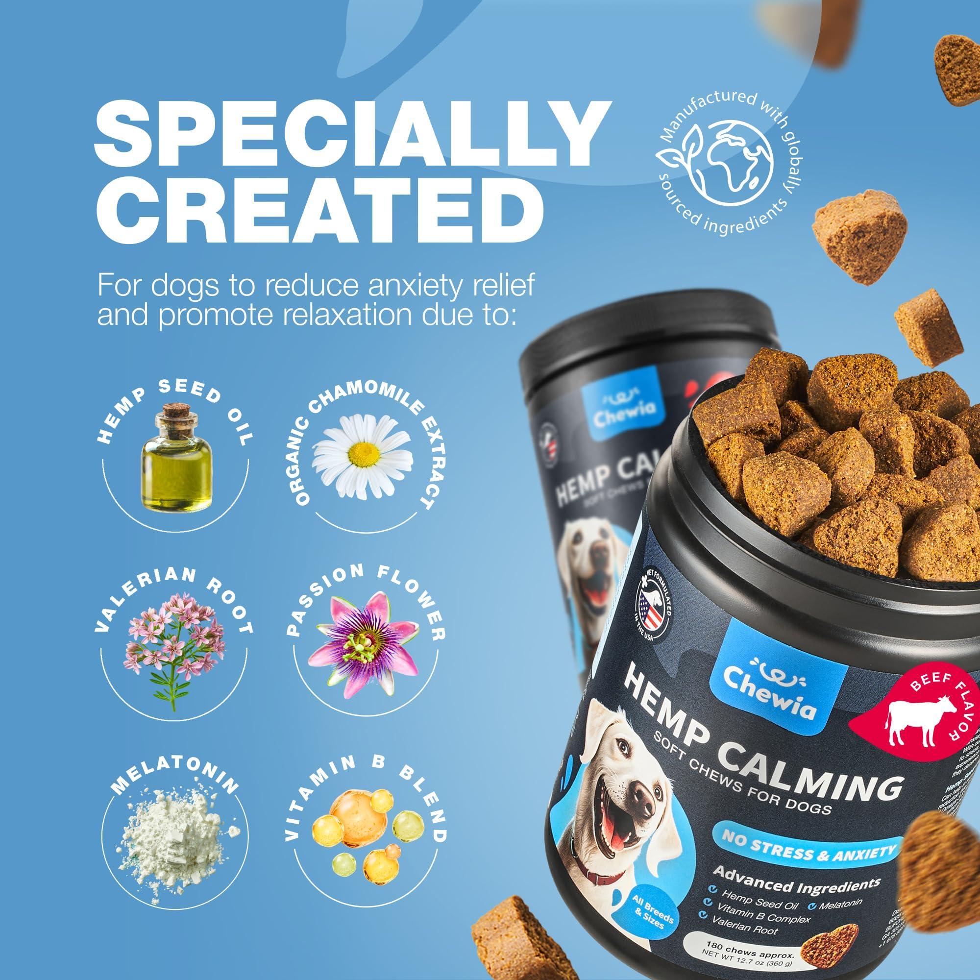 Hemp Calming Chews for Dogs Anxiety Relief L-Theanine & Chamomile Hemp Calming Chews for Dogs Anxiety Relief L-Theanine & Chamomile