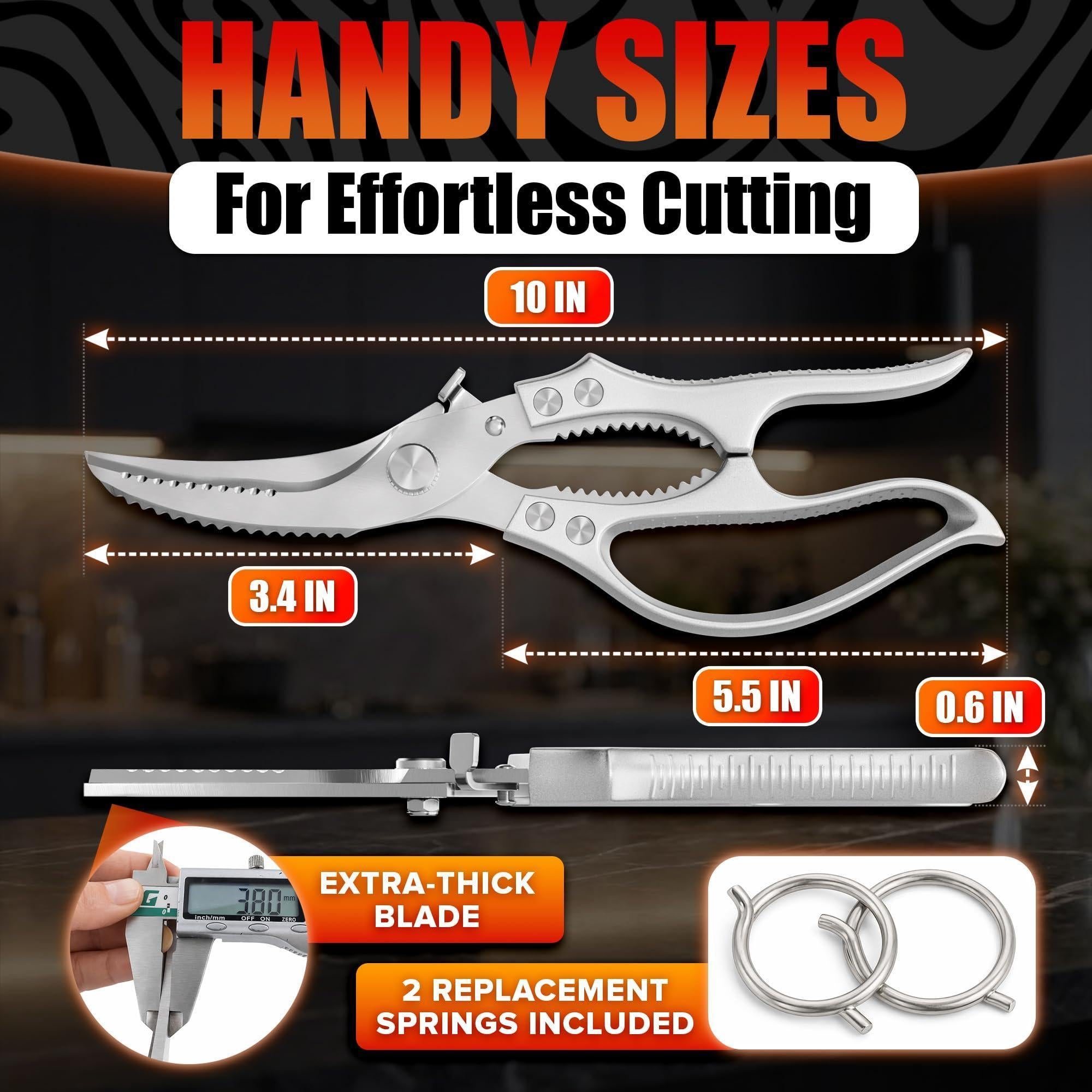 Stainless Steel Poultry Shears Heavy Duty Kitchen Shears for Food with Hardened Blades One Hand Safety Lock Spring Mechanism Dishwasher Safe Chicken Meat Cutting Turkey Fish and Vegetables Stainless Steel Poultry Shears Heavy Duty Kitchen Shears for Food with Hardened Blades One Hand Safety Lock Spring Mechanism Dishwasher Safe Chicken Meat Cutting Turkey Fish and Vegetables