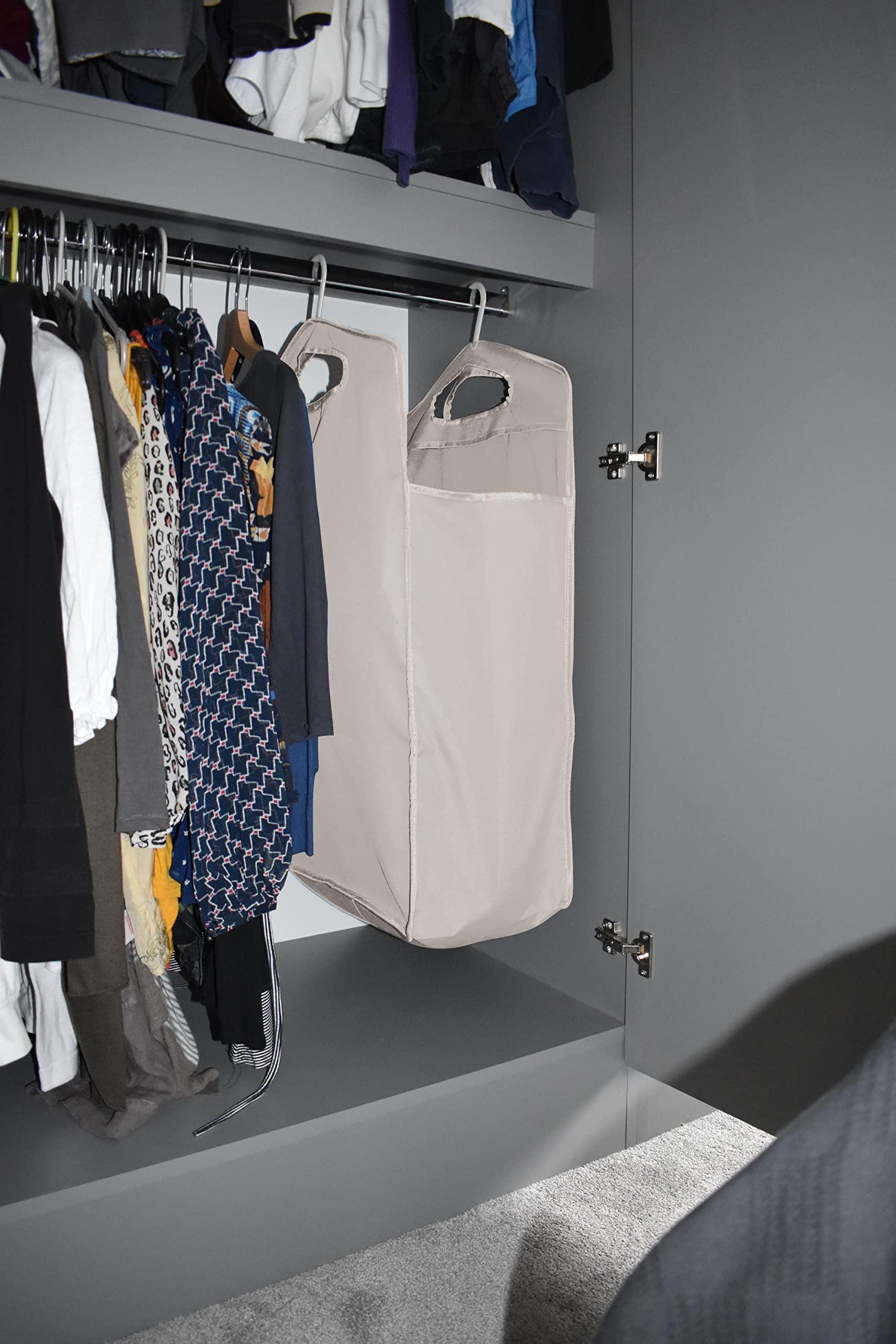 The Fine Living Co. Hanging Laundry Hamper Bag for Closet Heavy Duty Hanging Closet hamper Closet Laundry Basket with 2 Strong Metal Hangers Space Saving Closet Hamper Organizer (Beige) The Fine Living Co. Hanging Laundry Hamper Bag for Closet Heavy Duty Hanging Closet hamper Closet Laundry Basket with 2 Strong Metal Hangers Space Saving Closet Hamper Organizer (Beige)