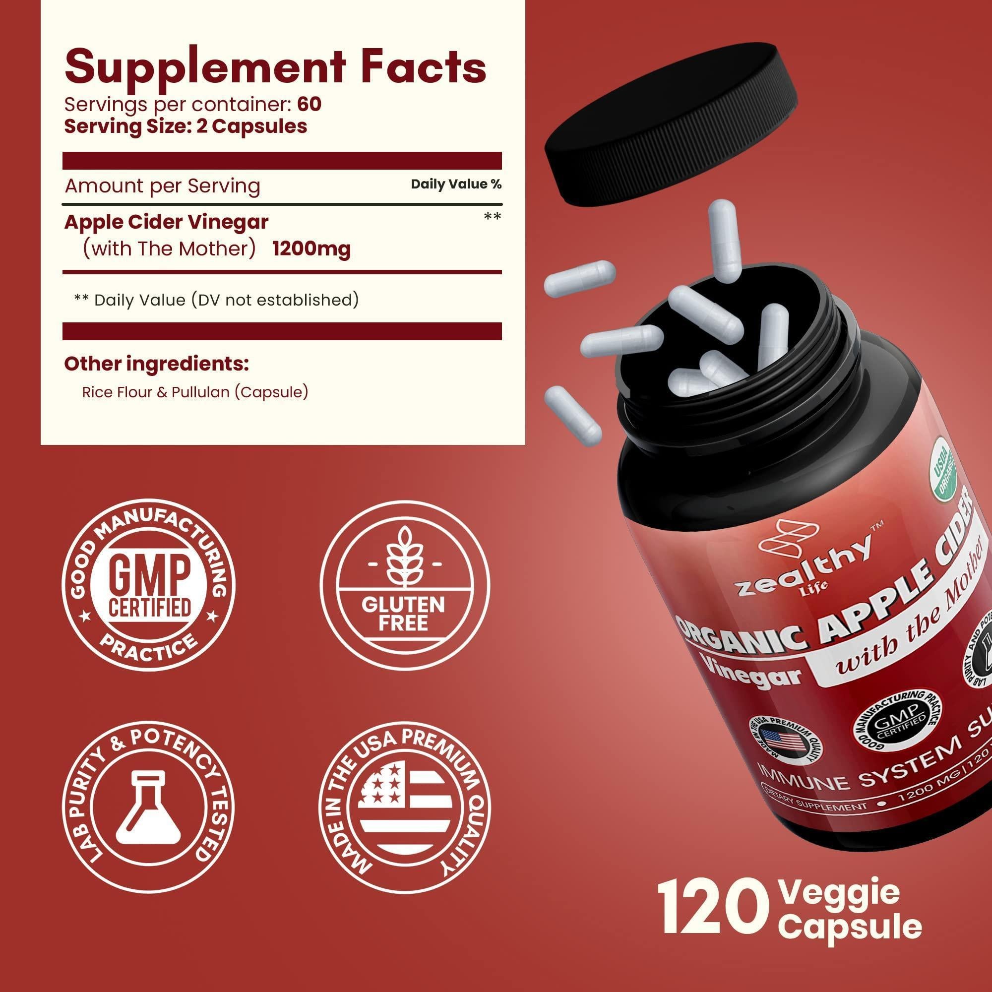 Apple Cider Vinegar with The Mother Supplement 1200mg Apple Cider Capsules for Optimum Wellness Gluten Free Non GMO 120 Veggie Capsules Zealthy Life Apple Cider Vinegar with The Mother Supplement 1200mg Apple Cider Capsules for Optimum Wellness Gluten Free Non GMO 120 Veggie Capsules Zealthy Life