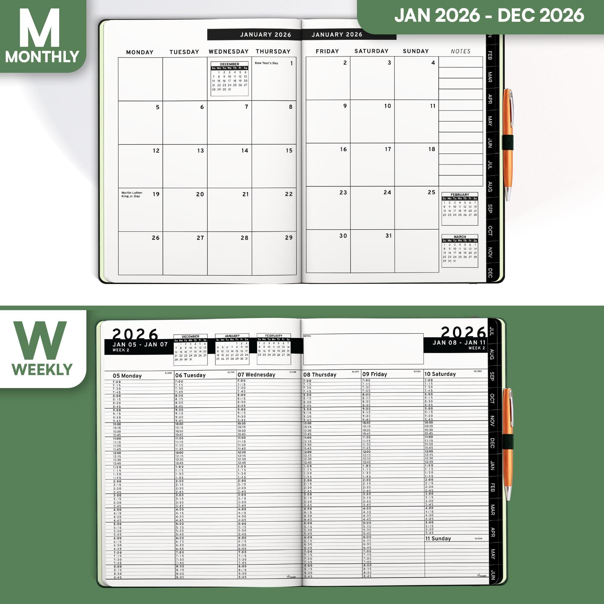 2026 Hardcover Appointment Book Planner 8.5 x 11 inch Dark Green Large Tabbed Daily Hourly Weekly Planner Schedule Book 15 Minute time Slots Business & Personal Planner Jan 2026 Dec 2026 Dark Green 2026 Hardcover Appointment Book Planner 8.5 x 11 inch Dark Green Large Tabbed Daily Hourly Weekly Planner Schedule Book 15 Minute time Slots Business & Personal Planner Jan 2026 Dec 2026 Dark Green