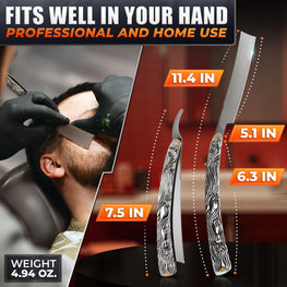 Straight Razor Carbon Steel Blade 11.4 in Secure Grip for Shaving