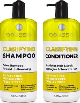 Clarifying Shampoo and Conditioner Set Sulfate Free Hair Care Products for Women and Men Build Up Remover for Curly Straight Color Treated Oily and Black Hair Hydrating Dry Split Ends Formula
