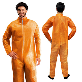 Orange Disposable Coveralls for Men Women 4X Large Pack of 5 Hazmat Suits Disposable Breathable PP PE 40 GSM Painters Coveralls Paint Suit with Open Wrists Ankles Front Zipper