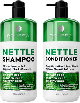 Nettle Shampoo and Conditioner Set 16.9 Fl Oz 2 Pack Sulfate Free to Boost Volume Thickening Strengthening Volumizing Formula for Fine and Thinning Hair Women and Men (Pack of 2)