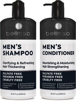 Mens Shampoo and Conditioner Set Sulfate Free and Clarifying For Men with Oily to Normal Hair Moisturizing and Thickening Biotin Keratin Tea Tree Oil Caffeine and Peppermint for Dandruff