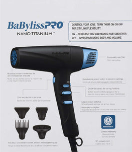 BABYLISSPRO NANO TITANIUM LIMITED EDITION BLACK AND BLUE PROFESSIONAL HIG-SPEED DUAL IONIC DRYER