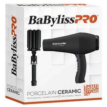 BABYLISS PRO PORCELAIN CERAMIC TRIPLE BARREL WAVER / PROFESSIONAL DRYER PREPACK