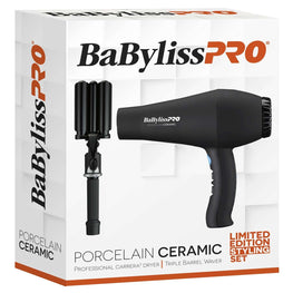 BABYLISS PRO PORCELAIN CERAMIC TRIPLE BARREL WAVER / PROFESSIONAL DRYER PREPACK