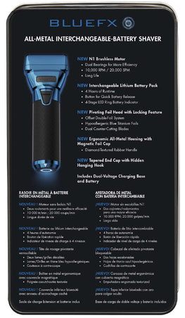 BABYLISSPRO BLUEFX ONE ALL METAL INTERCHANGEABLE BATTERY DOUBLE FOIL SHAVER