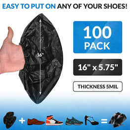 Black Disposable Shoe Covers for Indoors 16 x 5.75 Inch 100 Pack CPE Shoe Covers Disposable Non Slip Disposable Boot Covers Waterproof. Disposable Booties for Shoes Covers Elastic Band