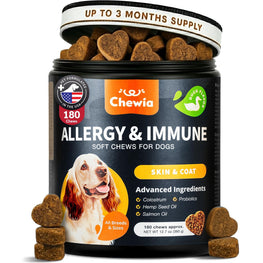 Dog Allergy Relief Chews  Itch Relief for Dogs  180 Allergy Chews for Itching Skin with Probiotics, Colostrum, Salmon Oil  Allergy, Skin and Coat, Immune, Digestion Support Supplement  Hot Spots