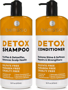 Detox Shampoo and Conditioner Set Ideal for Oily Hair Men and Women Remove Product Buildup Sulfate and Paraben Free with Scalp Clarifying and Detoxifying Properties With Rosemary Oil